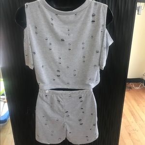 Two piece distressed look tank top and shorts